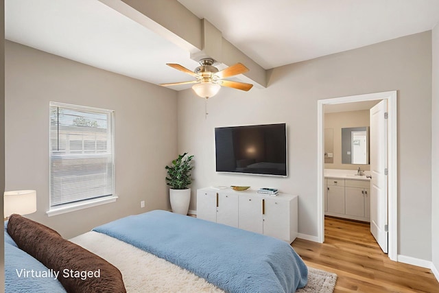 1101 Pannell St, Columbia, MO 65201 - bedroom featuring light wood finished floors, ensuite bathroom, and a ceiling fan