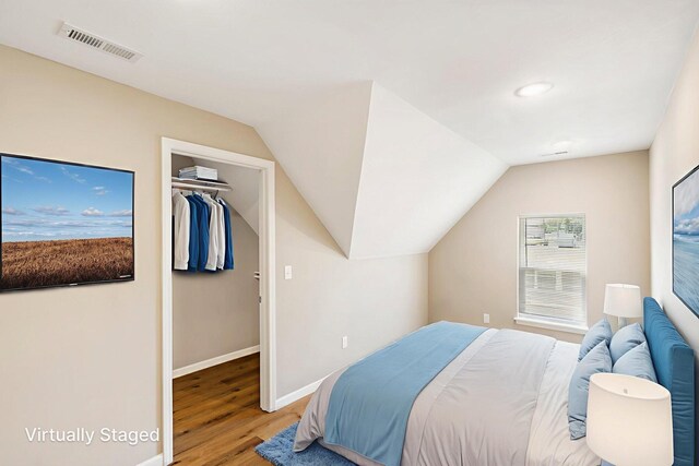 1101 Pannell St, Columbia, MO 65201 - bedroom with wood finished floors, lofted ceiling, and a spacious closet