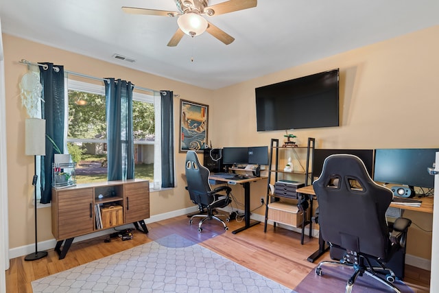 547 E Clearview Dr, Columbia, MO 65202 - home office with a ceiling fan and light wood finished floors