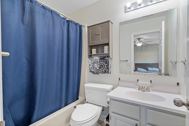 547 E Clearview Dr, Columbia, MO 65202 - ensuite bathroom with vanity, ceiling fan, and shower / bath combo with shower curtain