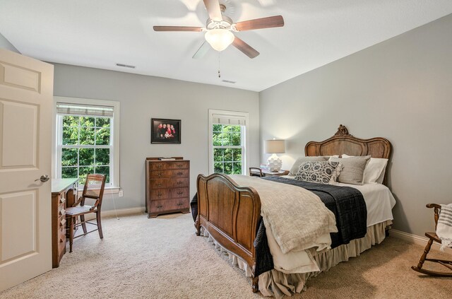 4106 Fritz Ct, Columbia, MO 65203 - bedroom with multiple windows, light carpet, and ceiling fan