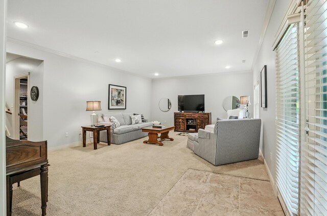 4106 Fritz Ct, Columbia, MO 65203 - living area with recessed lighting, crown molding, and light carpet