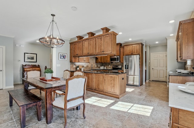 4106 Fritz Ct, Columbia, MO 65203 - dining space featuring crown molding, a chandelier, and recessed lighting
