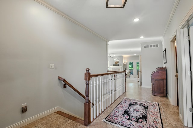 4106 Fritz Ct, Columbia, MO 65203 - corridor featuring crown molding, an upstairs landing, and recessed lighting