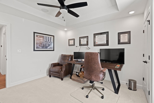 7405 Brackenhill Dr, Columbia, MO 65203 - carpeted office with a raised ceiling, recessed lighting, and ceiling fan