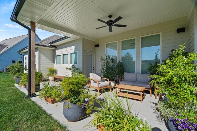 7405 Brackenhill Dr, Columbia, MO 65203 - view of patio / terrace featuring a ceiling fan and outdoor lounge area