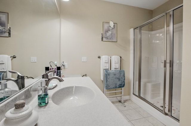 3824 Canyon Ridge Dr, Columbia, MO 65202 - bathroom with a shower stall, vanity, and tile patterned floors