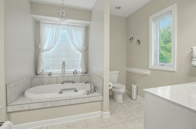 3824 Canyon Ridge Dr, Columbia, MO 65202 - full bath with a garden tub, vanity, tile patterned floors, and a chandelier