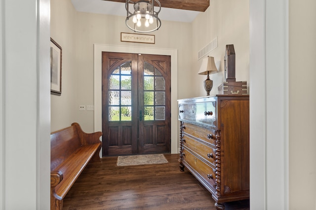 1880 W Cresskill Dr, Columbia, MO 65203 - foyer entrance with a chandelier, dark wood-style flooring, and french doors