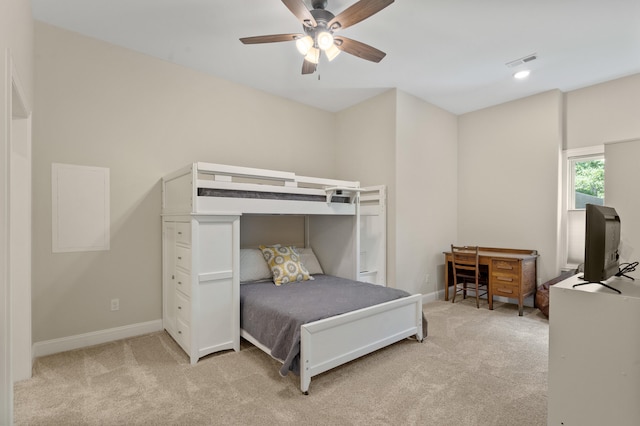 1880 W Cresskill Dr, Columbia, MO 65203 - bedroom with light carpet and a ceiling fan