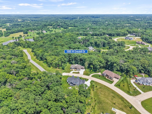 1880 W Cresskill Dr, Columbia, MO 65203 - aerial view of property's location with a nearby body of water and a forest