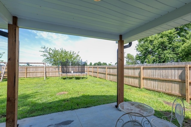 717 S Central St, Centralia, MO 65240 - fenced backyard featuring a trampoline and a patio