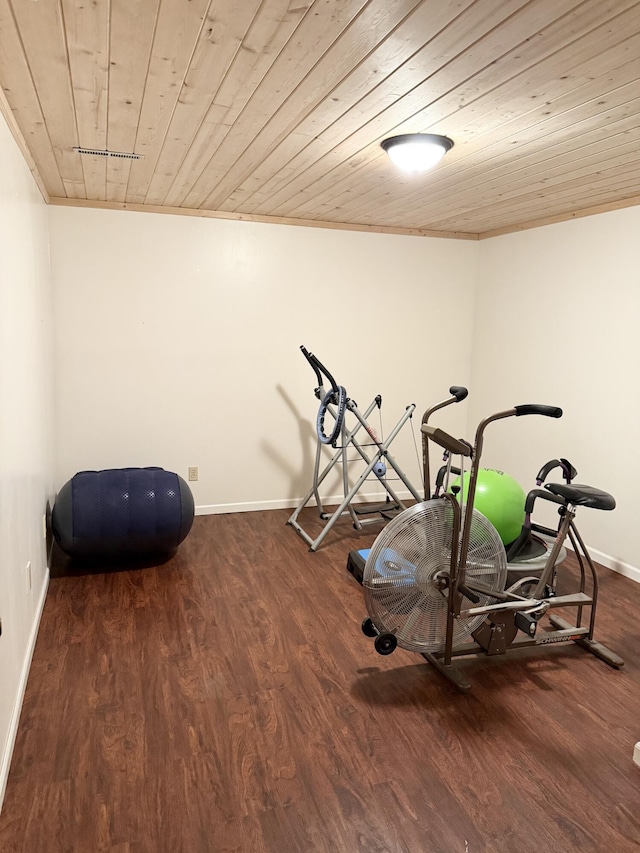 1620 S Berkley Dr, Columbia, MO 65201 - workout room with wooden ceiling and dark wood-style flooring