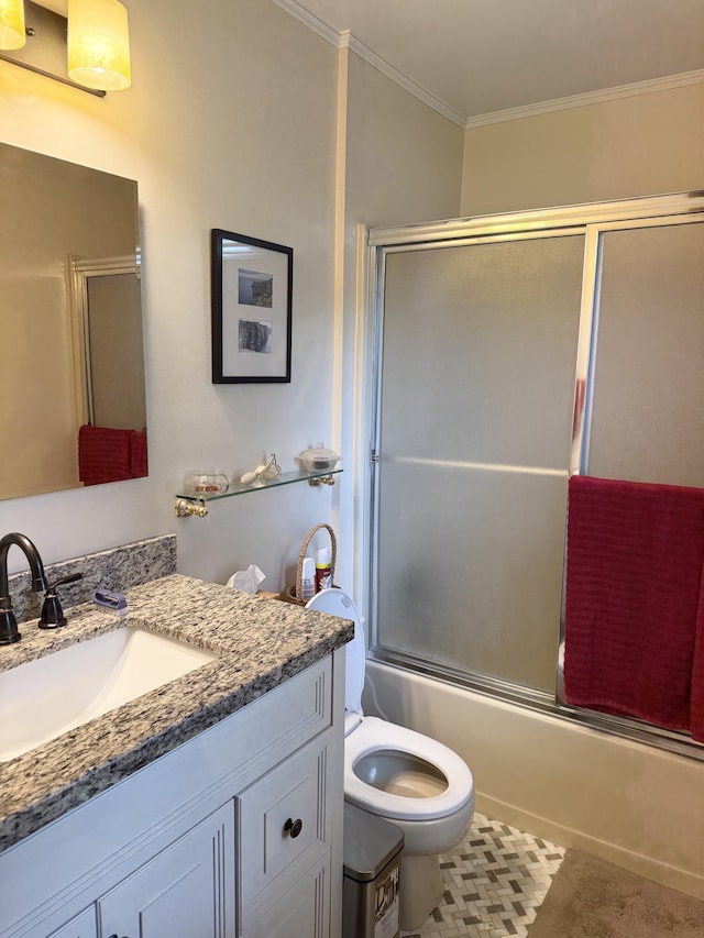 1620 S Berkley Dr, Columbia, MO 65201 - full bath with ornamental molding, vanity, and combined bath / shower with glass door