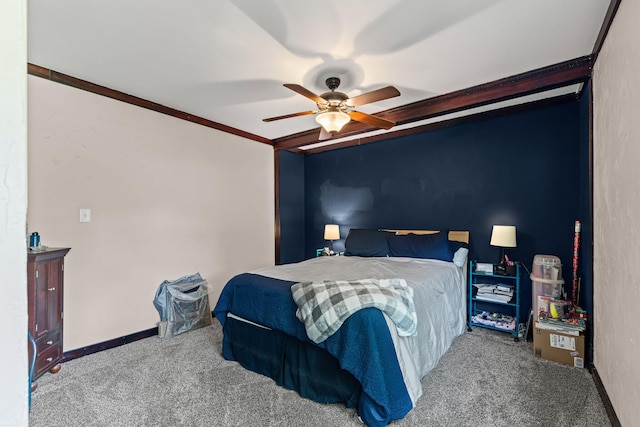 661 N W Park Ln, Columbia, MO 65201 - carpeted bedroom featuring a ceiling fan and crown molding