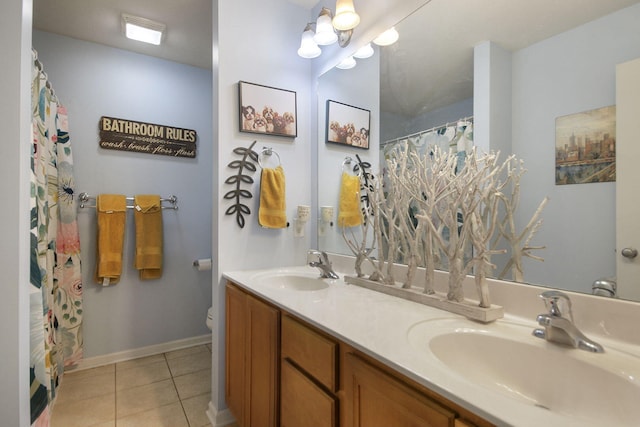 5805 Vero Way, Columbia, MO 65201 - bathroom featuring double vanity, tile patterned floors, and a shower with curtain