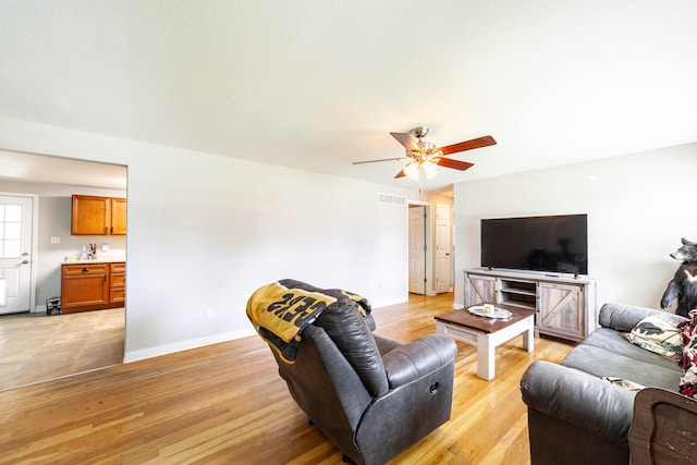 1601 Parklawn Ct, Columbia, MO 65202 - living room featuring a ceiling fan and light wood-style flooring
