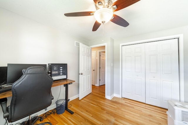 1601 Parklawn Ct, Columbia, MO 65202 - home office featuring a ceiling fan and light wood finished floors