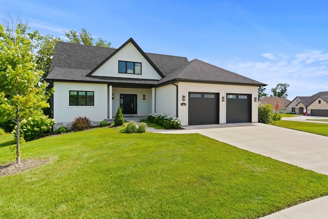 3001 Rivington Dr, Columbia, MO 65203 - modern inspired farmhouse with stucco siding, a front lawn, an attached garage, and concrete driveway