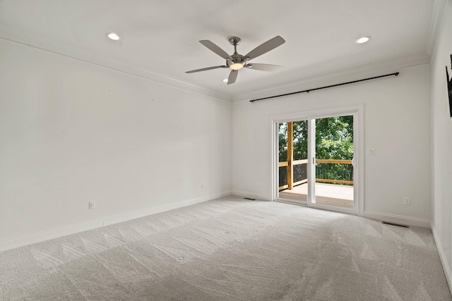 3001 Rivington Dr, Columbia, MO 65203 - empty room featuring crown molding, ceiling fan, light carpet, and recessed lighting