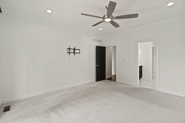 3001 Rivington Dr, Columbia, MO 65203 - empty room with crown molding, recessed lighting, light carpet, and a ceiling fan