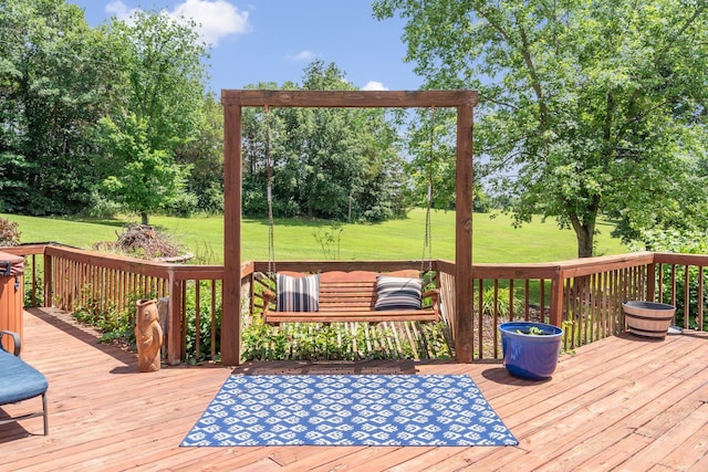 10550 E David Allen Rd, Columbia, MO 65201 - deck with a lawn and view of wooded area