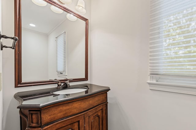 450 W Covered Bridge Rd, Columbia, MO 65203 - bathroom with vanity and ornamental molding