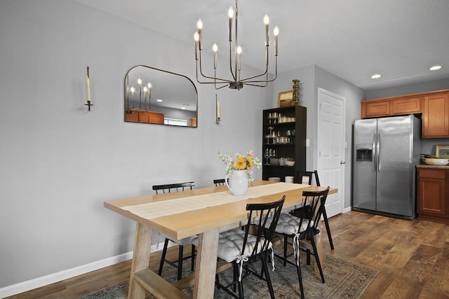 925 Kelli Ct, Centralia, MO 65240 - dining space with a chandelier, recessed lighting, and dark wood finished floors