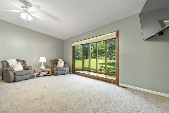 133 Manview Ln, Holts Summit, MO 65043 - sitting room with vaulted ceiling, carpet floors, and ceiling fan