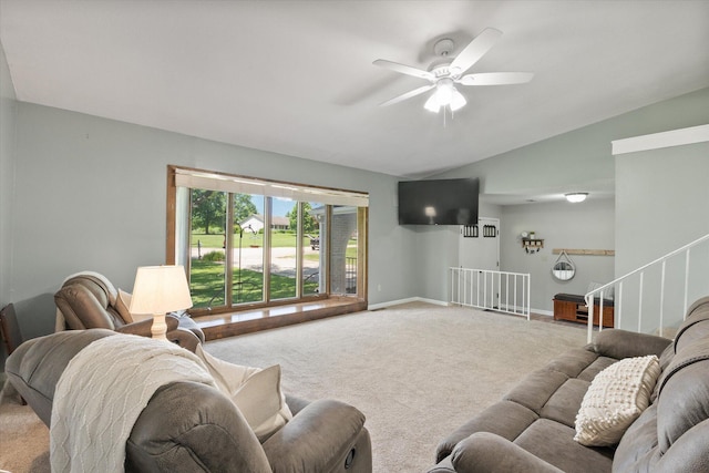 133 Manview Ln, Holts Summit, MO 65043 - living area with lofted ceiling, carpet, and ceiling fan