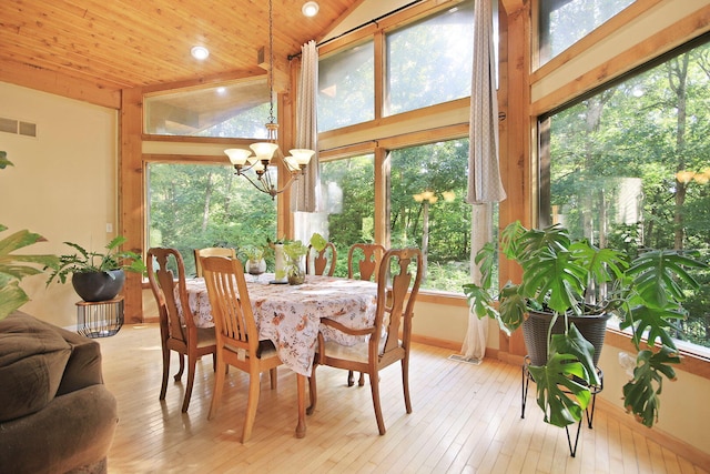 4241 E Ketterer Rd, Columbia, MO 65202 - dining area featuring wood ceiling, a chandelier, plenty of natural light, light wood-type flooring, and recessed lighting