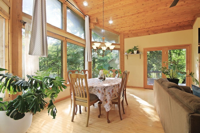 4241 E Ketterer Rd, Columbia, MO 65202 - dining area with wooden ceiling, plenty of natural light, a chandelier, light wood-style flooring, and recessed lighting