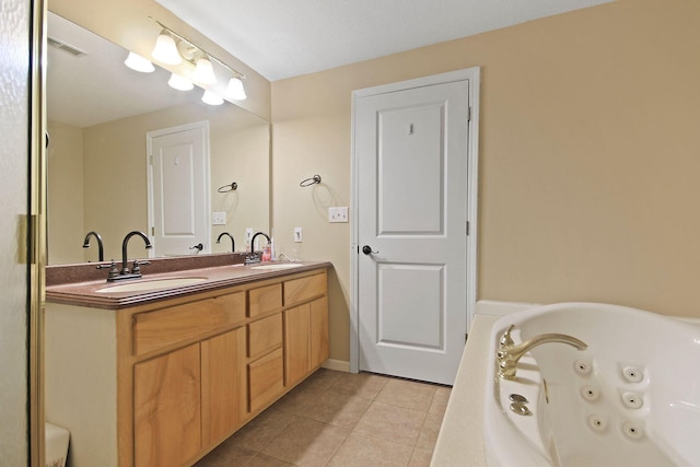 4241 E Ketterer Rd, Columbia, MO 65202 - bathroom featuring tile patterned flooring, double vanity, and a tub with jets