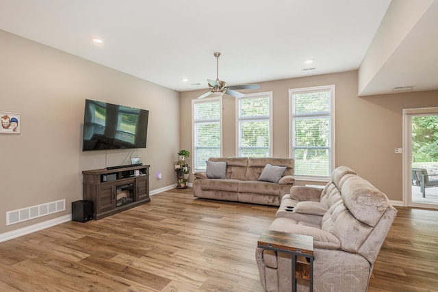 2905 N N Garth Ave, Columbia, MO 65202 - living area with ceiling fan, light wood-type flooring, and recessed lighting