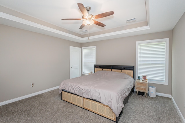 2905 N N Garth Ave, Columbia, MO 65202 - carpeted bedroom featuring a raised ceiling and ceiling fan