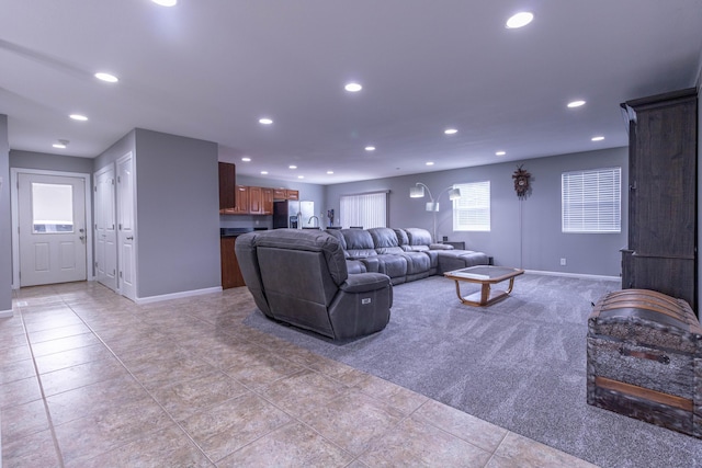 7700 N Ballew Rd, Hallsville, MO 65255 - living area featuring recessed lighting, light colored carpet, and light tile patterned floors