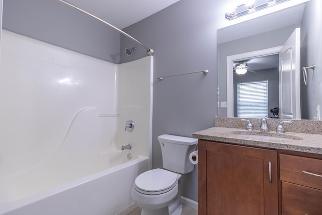 7700 N Ballew Rd, Hallsville, MO 65255 - full bathroom featuring vanity, shower / washtub combination, and ceiling fan