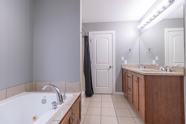 7700 N Ballew Rd, Hallsville, MO 65255 - bathroom with double vanity, tile patterned flooring, and a jetted tub