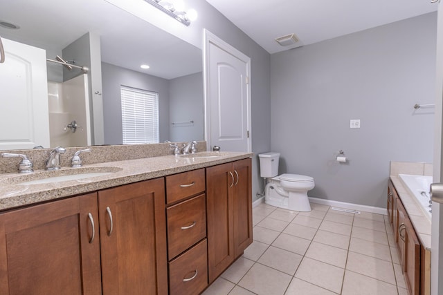 7700 N Ballew Rd, Hallsville, MO 65255 - full bath with double vanity, tile patterned flooring, a bath, and a shower