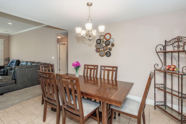 3405 Piranha Ct, Columbia, MO 65202 - dining area featuring a chandelier, light tile patterned flooring, ornamental molding, and recessed lighting