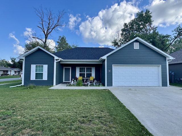 200 W Lakeview Ave, Centralia, MO 65240 - ranch-style house featuring concrete driveway, a front lawn, a garage, and roof with shingles