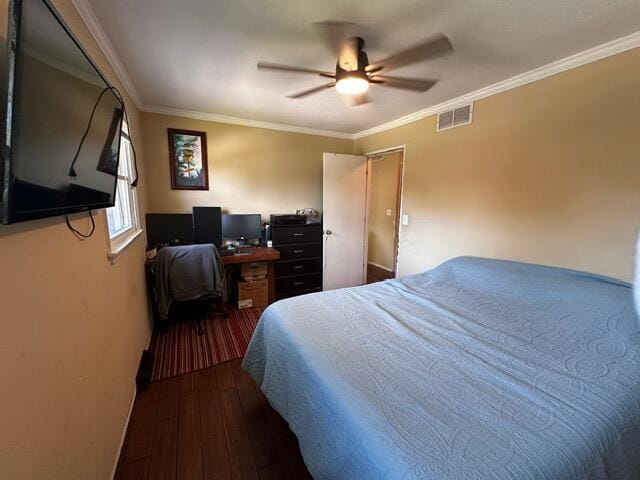 511 Turner Ave, Ashland, MO 65010 - bedroom featuring hardwood / wood-style floors, crown molding, and ceiling fan