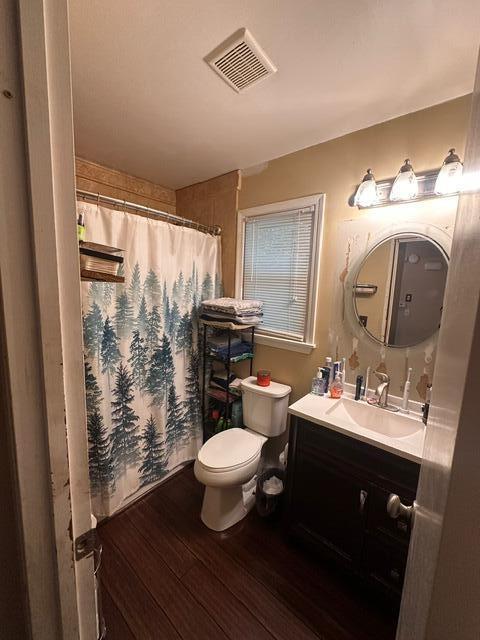 511 Turner Ave, Ashland, MO 65010 - bathroom featuring wood finished floors, vanity, and a shower with shower curtain