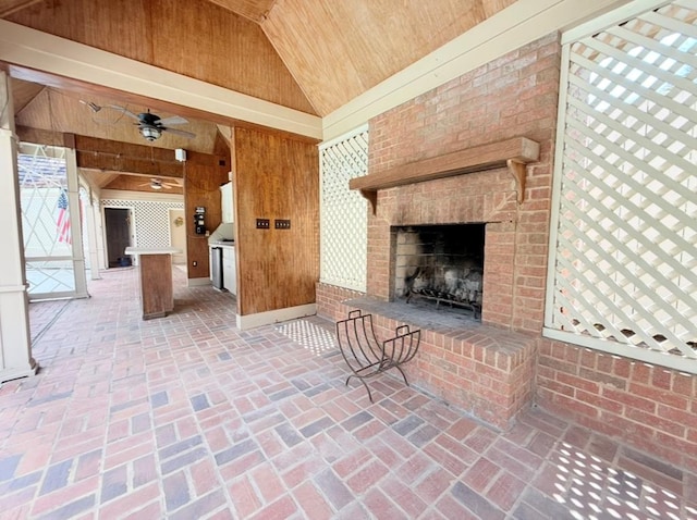 302 W 26th St, Tifton, GA 31794 - view of patio / terrace with a fireplace and a ceiling fan
