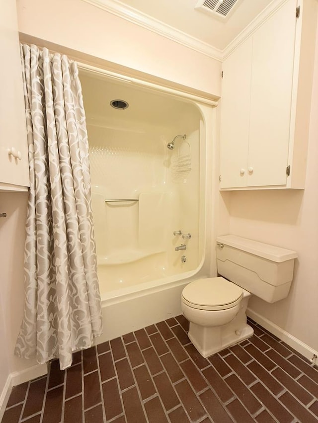 302 W 26th St, Tifton, GA 31794 - bathroom with brick flooring, shower / bath combo with shower curtain, and crown molding
