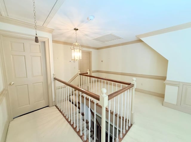 302 W 26th St, Tifton, GA 31794 - corridor featuring an upstairs landing, carpet, and crown molding
