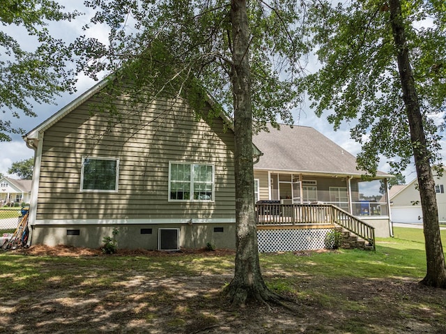 74 Surrey Cir, Tifton, GA 31793 - rear view of house featuring crawl space, a sunroom, and a yard