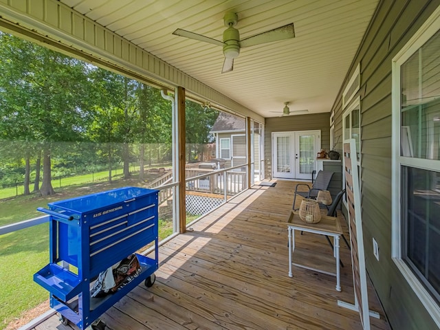 74 Surrey Cir, Tifton, GA 31793 - wooden deck featuring french doors, a ceiling fan, and a yard
