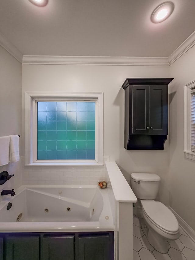 74 Surrey Cir, Tifton, GA 31793 - full bath featuring a jetted tub, crown molding, and tile patterned flooring