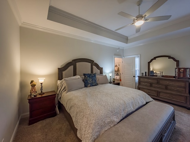 74 Surrey Cir, Tifton, GA 31793 - bedroom featuring dark colored carpet, a raised ceiling, ornamental molding, and ceiling fan